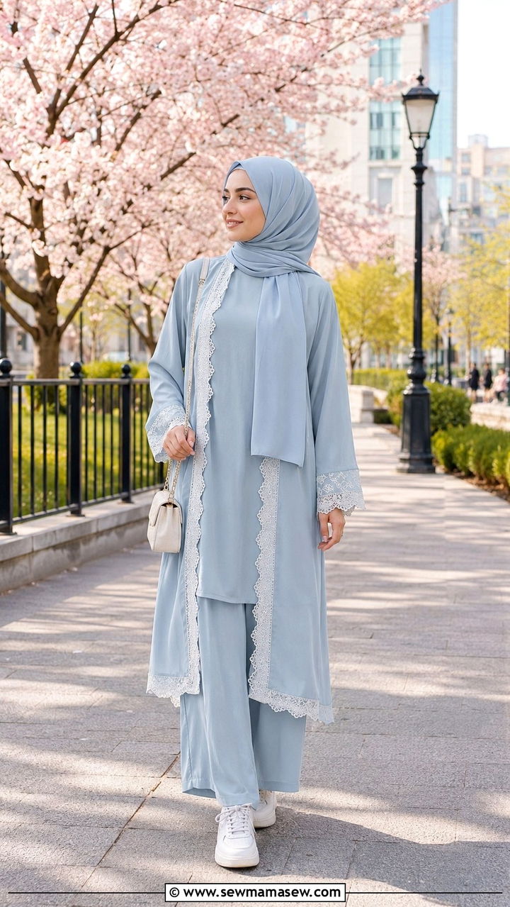 Modest Eid Co Ord Set With Lace Trim - 30 Modest Eid outfit ideas