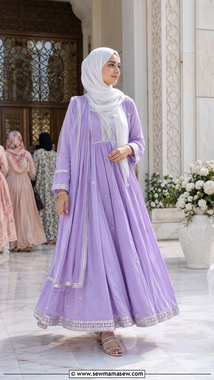 Modest Eid Cotton Anarkali With Gota Work - 30 Modest Eid outfit ideas
