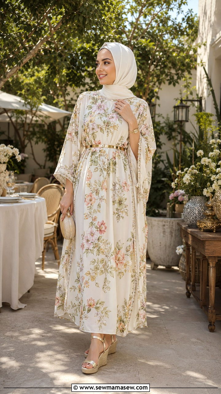 Modest Eid Kaftan With Metallic Belt - 30 Modest Eid outfit ideas