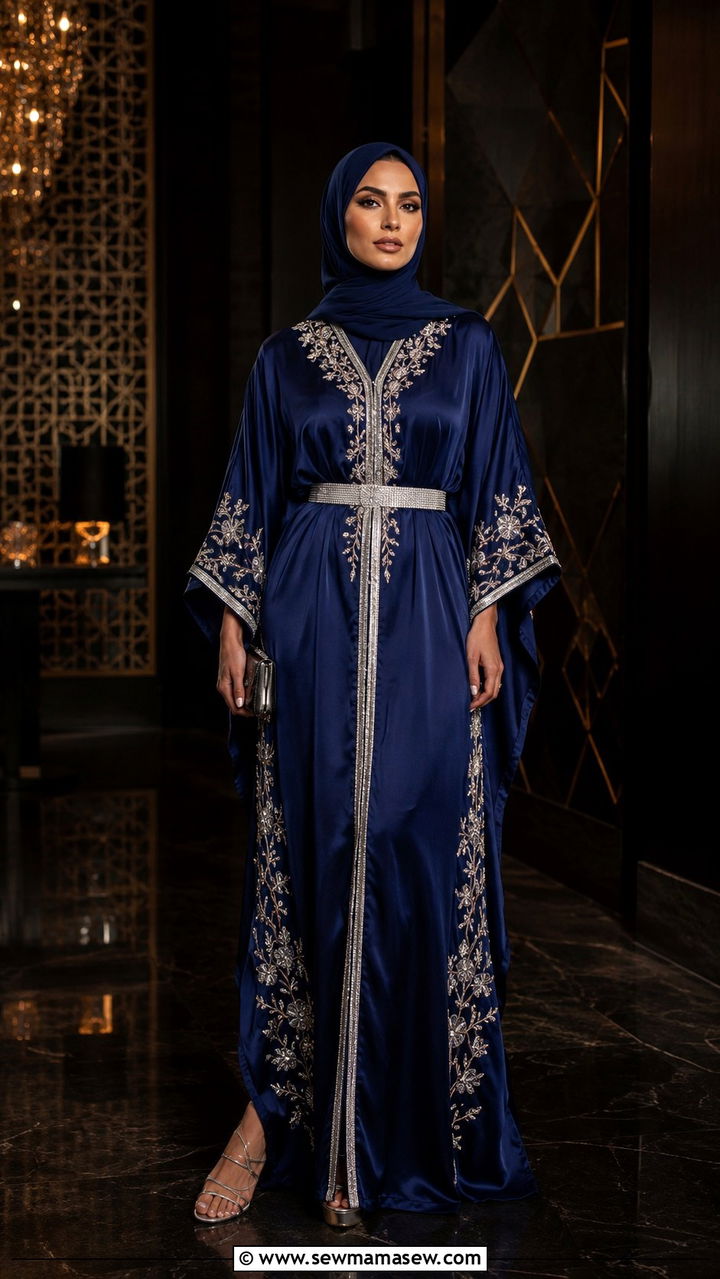 Modest Eid Kaftan With Silver Zari Work - 30 Modest Eid outfit ideas