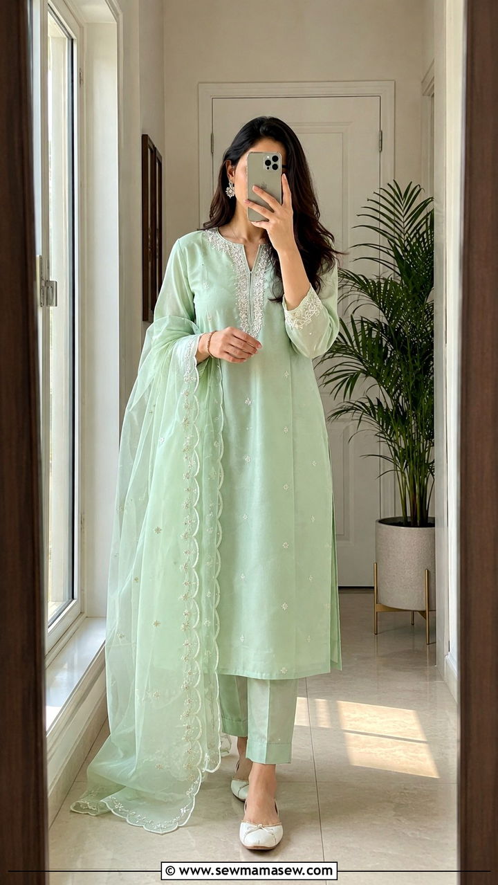 Modest Eid Salwar Kameez With Organza Dupatta - 30 Modest Eid outfit ideas
