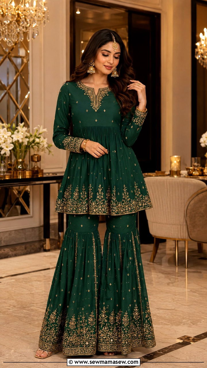 Modest Eid Sharara With Short Kurta - 30 Modest Eid outfit ideas