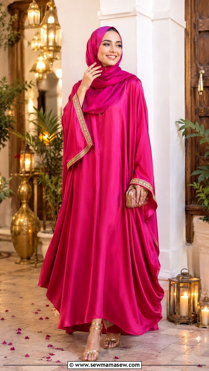 Modest Eid Silk Kaftan With Gold Heels - 30 Modest Eid outfit ideas