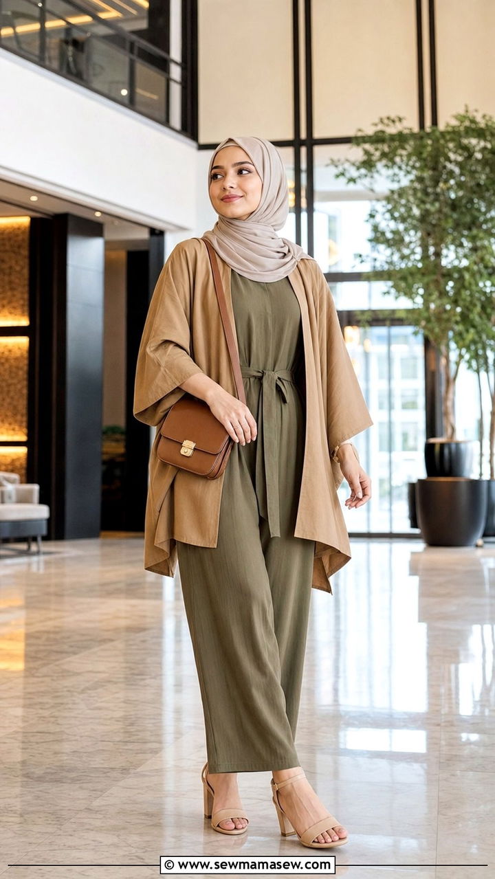 Modest Jumpsuit With Kimono Overlayer - 25 Eid outfit ideas Arabic