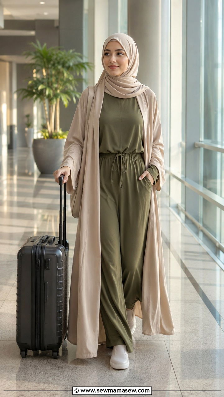 Modest Jumpsuit with Abaya Overlay for Umrah - 30 Modest outfit ideas for Umrah