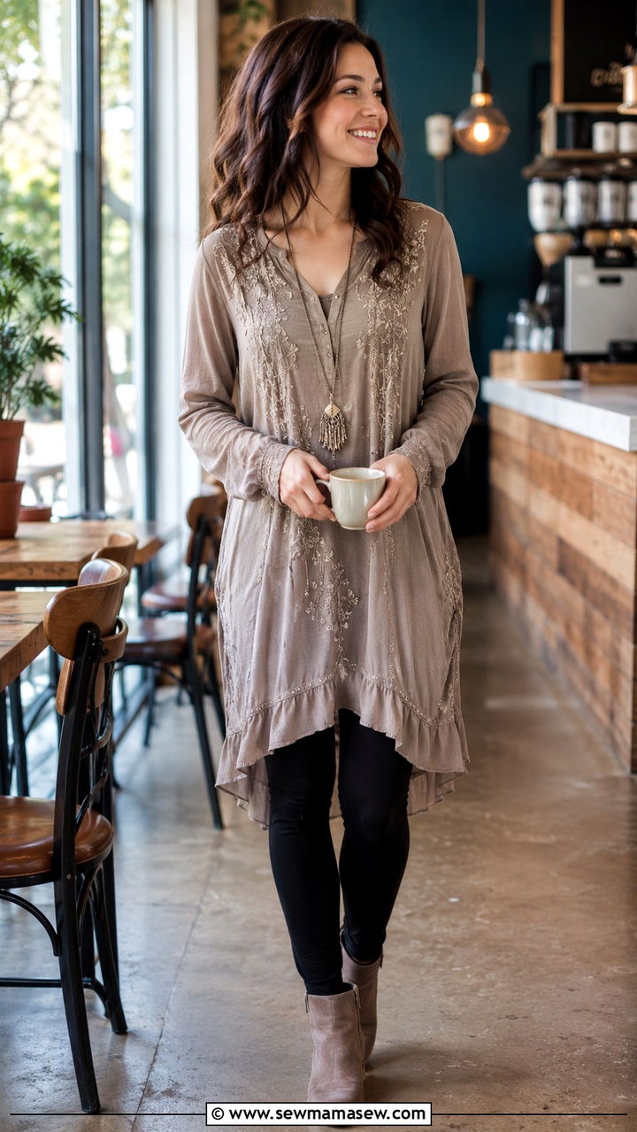 Modest Layered Tunic with Leggings - 30 Modest outfit ideas aesthetic