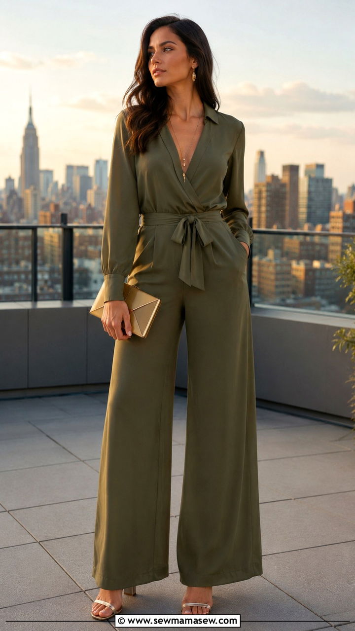Modest Long Sleeve Jumpsuit with Block Heels - 30 Modest outfit ideas aesthetic