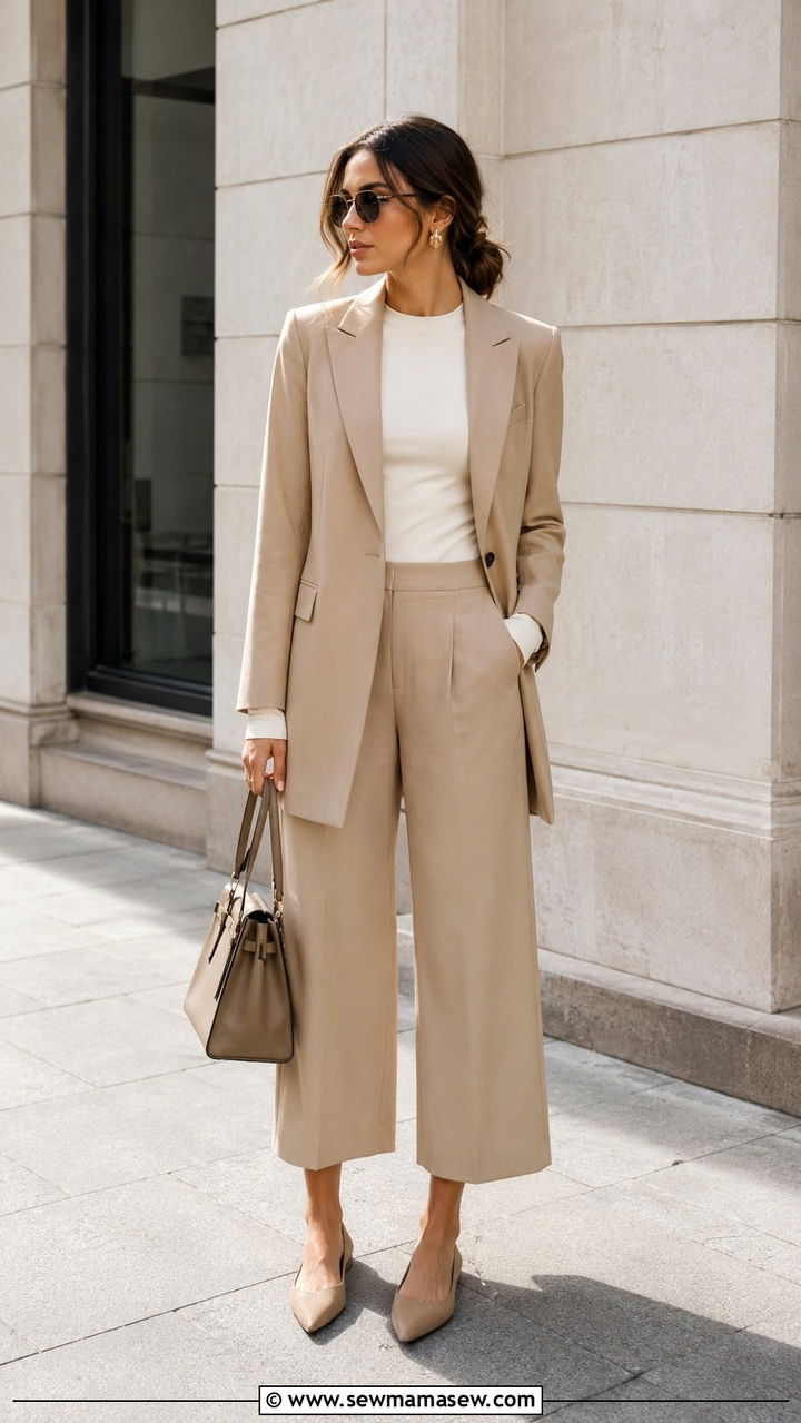 Modest Longline Blazer With Cropped Wide Leg Pants - 30 Modest outfit ideas minimalist