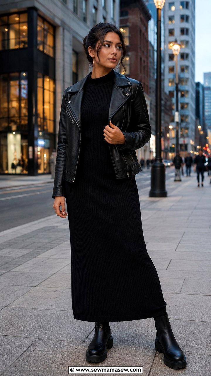 Modest Maxi Dress With Leather Jacket - 30 Modest outfit ideas with maxi dress