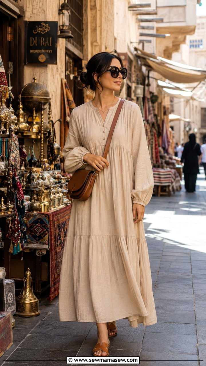 Modest Maxi Dress with Flat Sandals Dubai - 30 Dubai outfit ideas modest