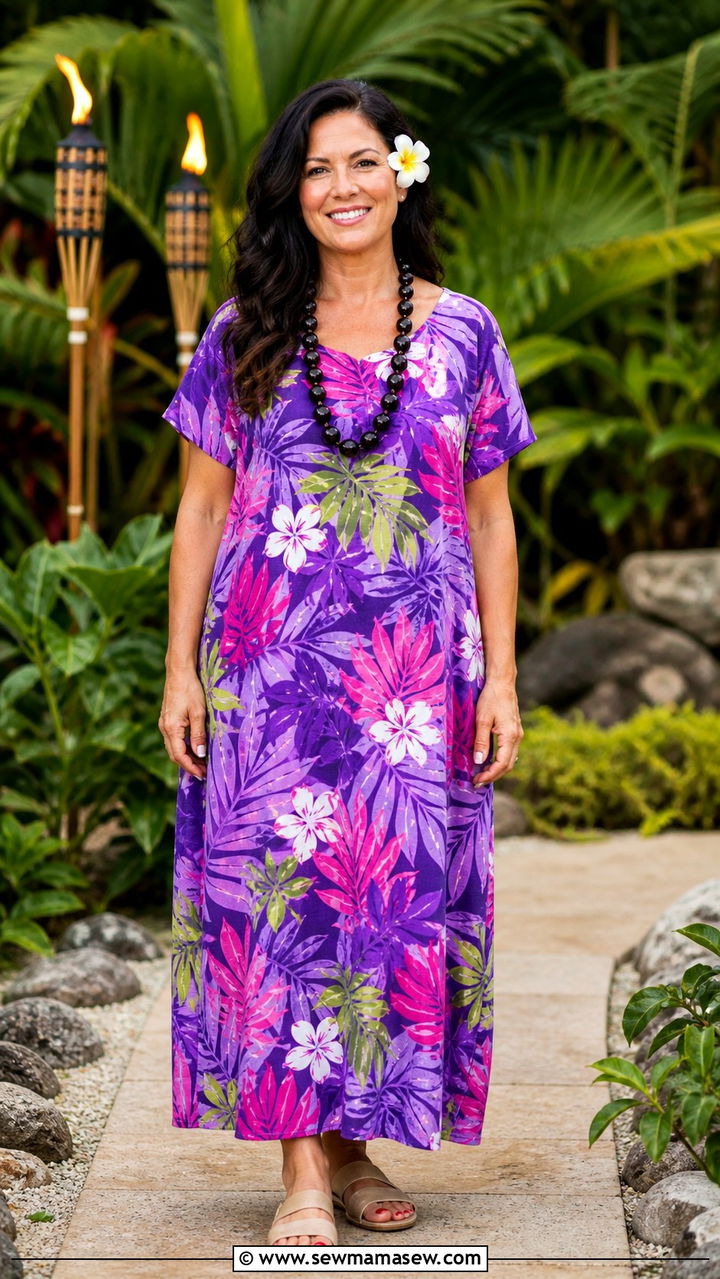 Modest Muumuu Dress with Comfortable Sandals - 40 Hawaii outfit ideas