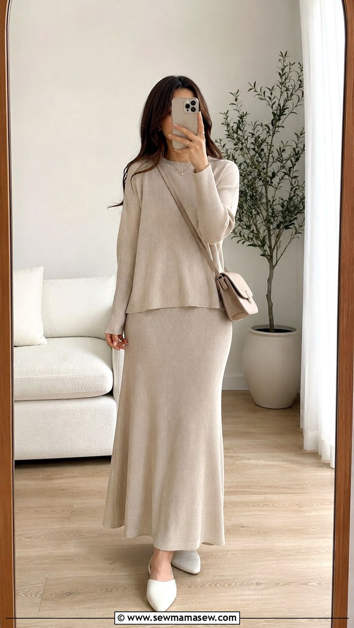 Modest Neutral Knit Co Ord Set - 30 Modest outfit ideas aesthetic