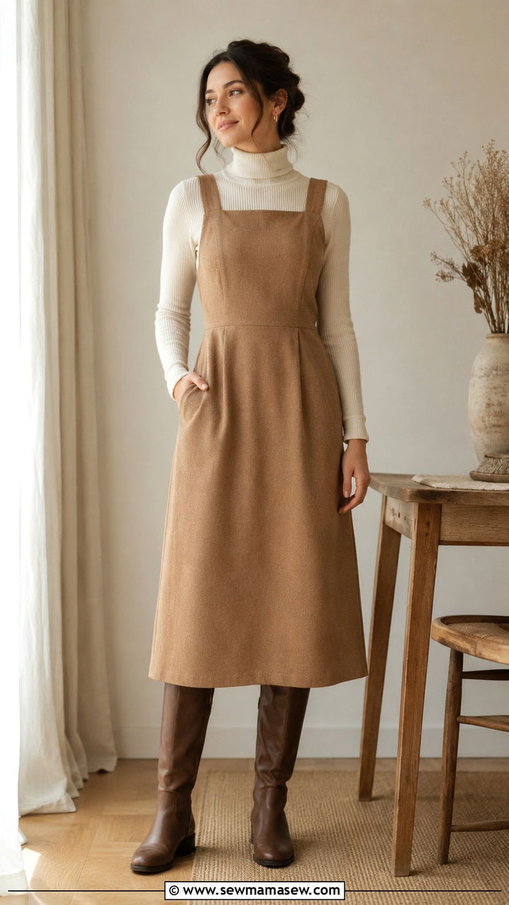 Modest Pinafore Dress Over Turtleneck - 30 Modest outfit ideas minimalist