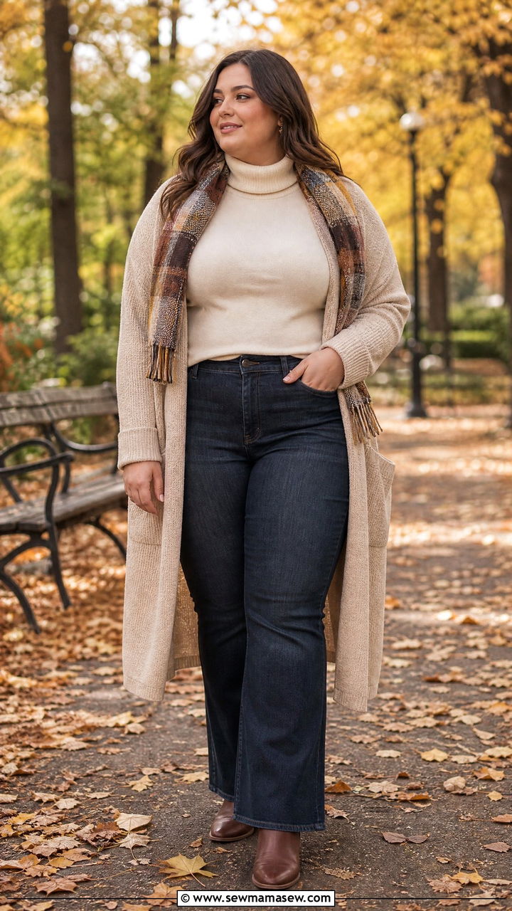 Modest Plus Size Denim Jeans and Long Cardigan - 30 Modest outfit ideas plus size