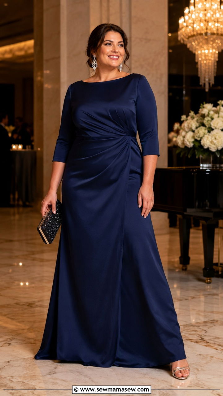 Modest Plus Size Evening Gown with Three Quarter Sleeves - 30 Modest outfit ideas plus size