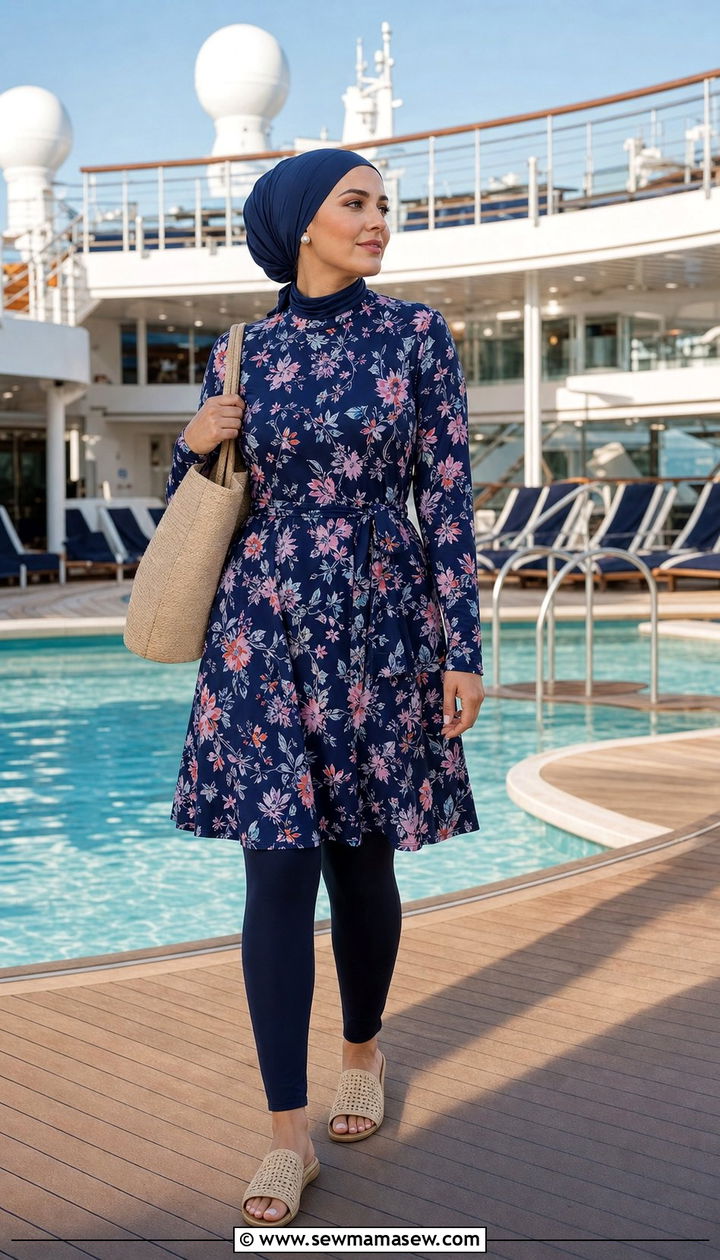 Modest Swim Dress With Headscarf - 25 Cruise pool day outfit ideas