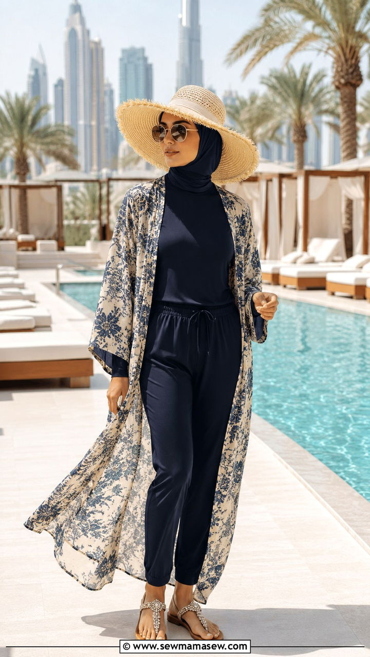 Modest Swimwear With Flowing Kimono Cover Up - 30 Dubai vacation outfit ideas modest