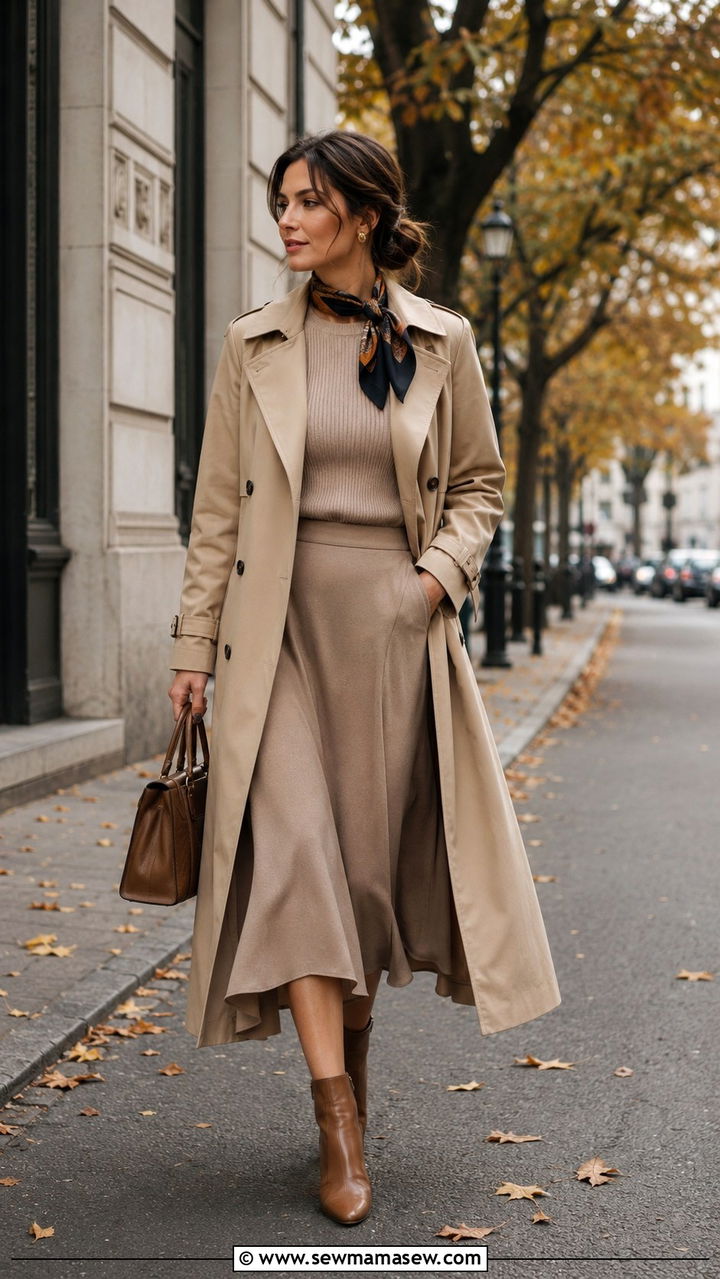 Modest Trench Coat over Layered Knit - 30 Modest outfit ideas aesthetic