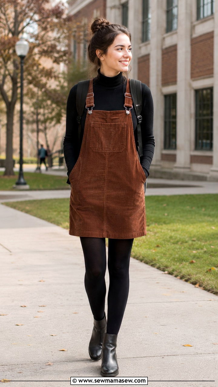 Modest Turtleneck under Overall Dress - 30 Modest outfit ideas aesthetic