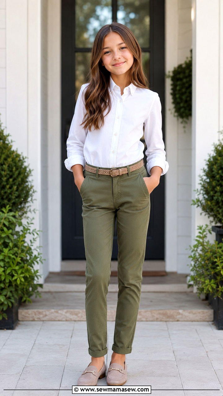 Modest Tween Button Down Shirt and Chinos Outfit - 25 Tween outfit ideas modest