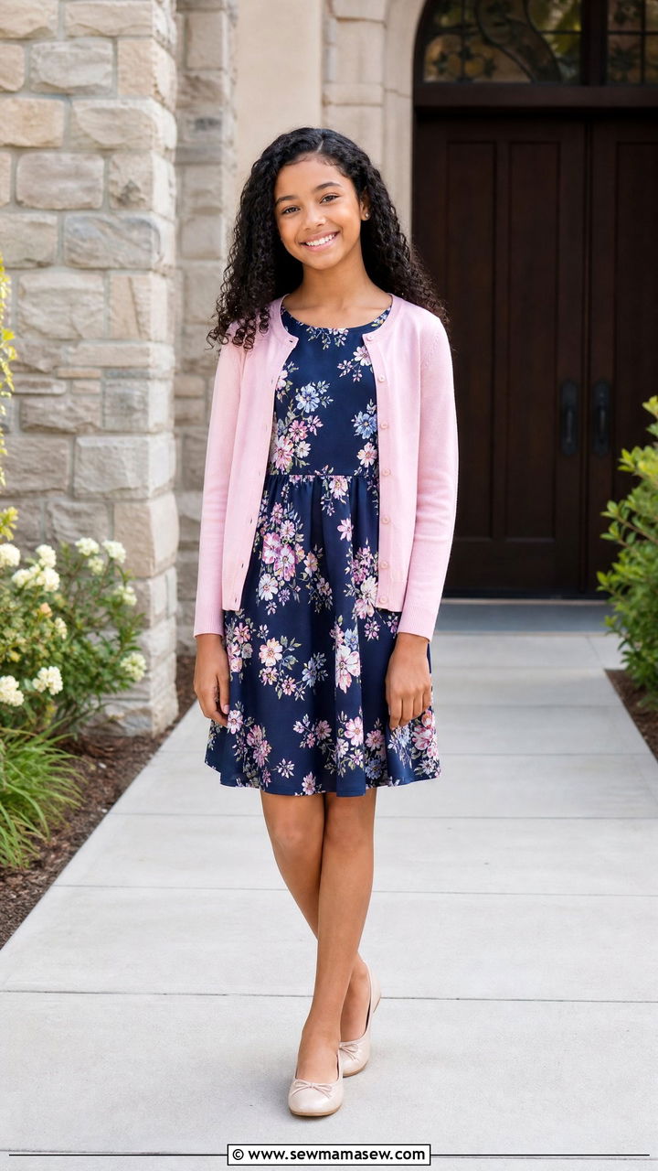 Modest Tween Church Dress with Ballet Flats - 25 Tween outfit ideas modest