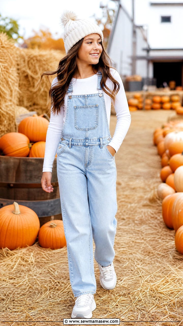 Modest Tween Overalls with Long Sleeve Tee Outfit - 25 Tween outfit ideas modest