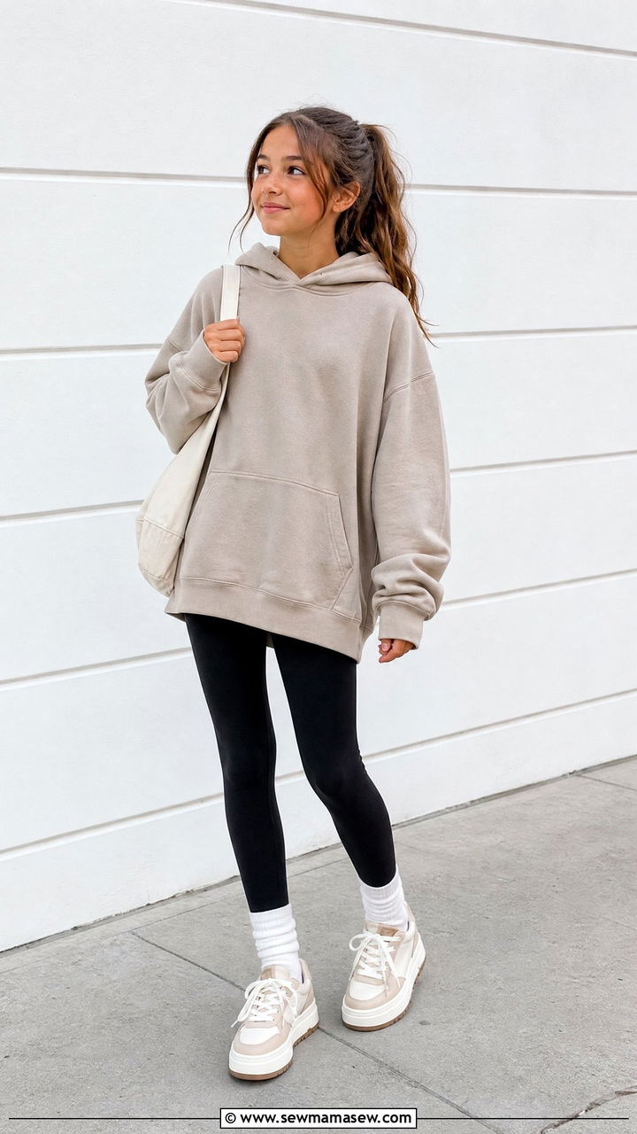 Modest Tween Oversized Hoodie and Leggings Outfit - 25 Tween outfit ideas modest