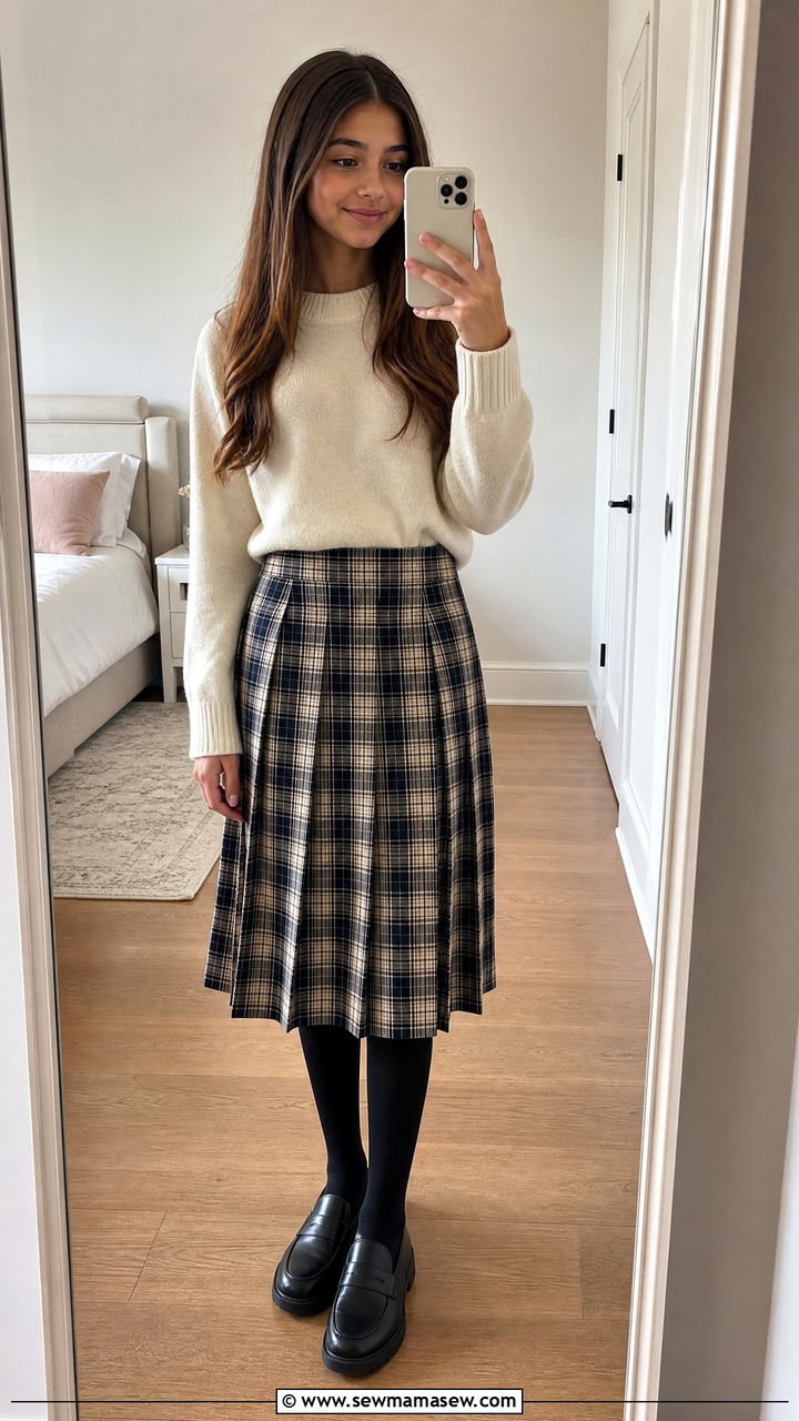 Modest Tween Pleated Skirt and Sweater Outfit - 25 Tween outfit ideas modest