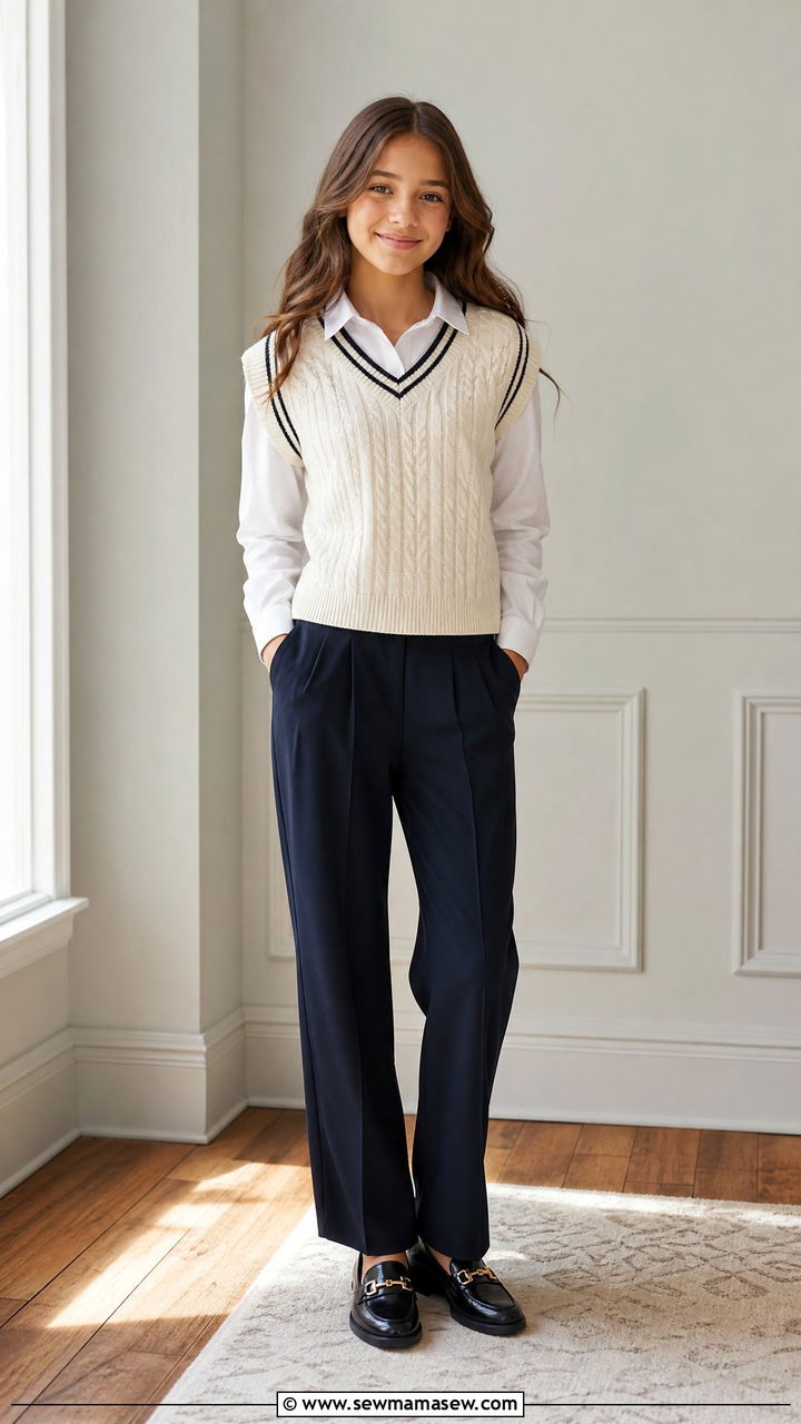 Modest Tween Sweater Vest and Collared Shirt Outfit - 25 Tween outfit ideas modest