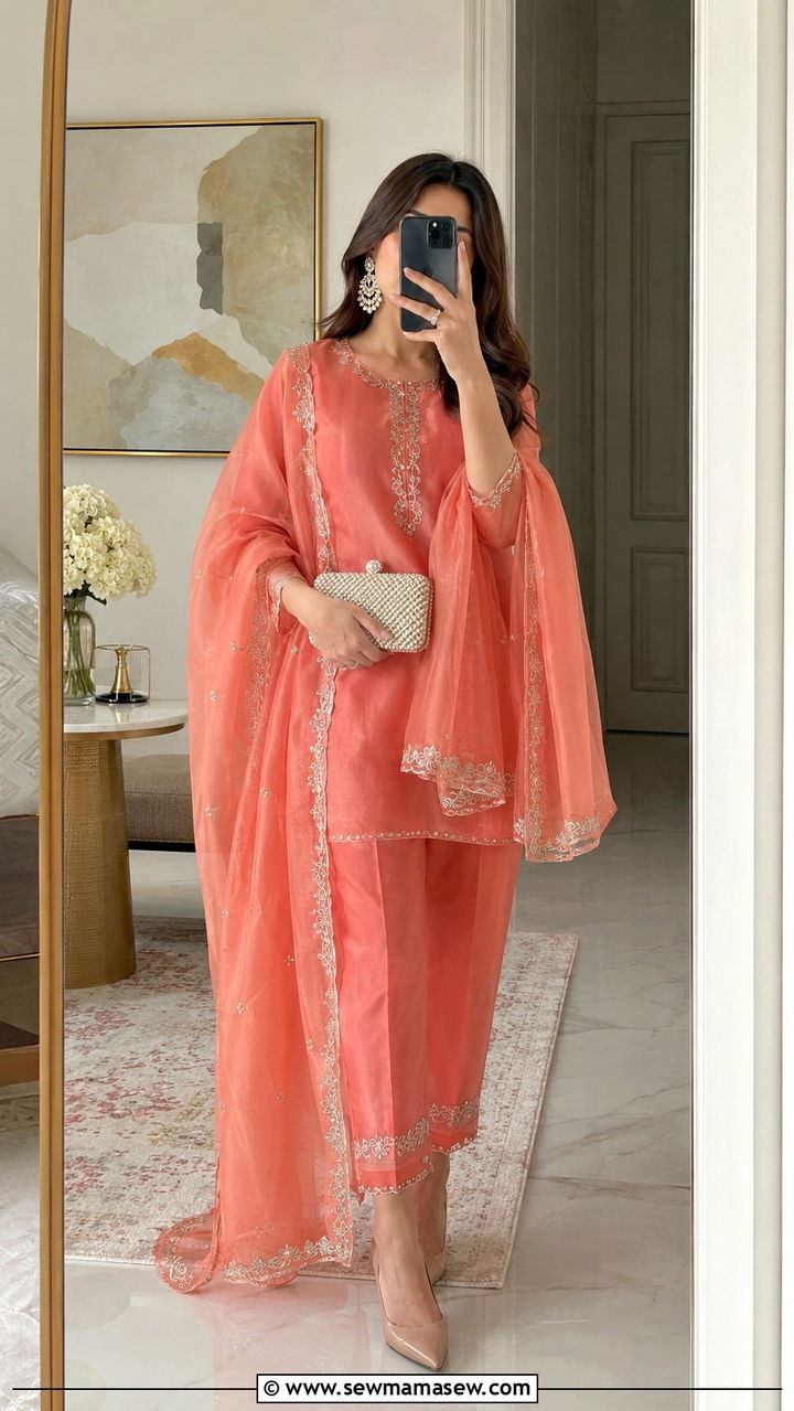 Modest Two Piece Set with Dupatta - 25 Wedding guest outfit ideas Muslim wedding