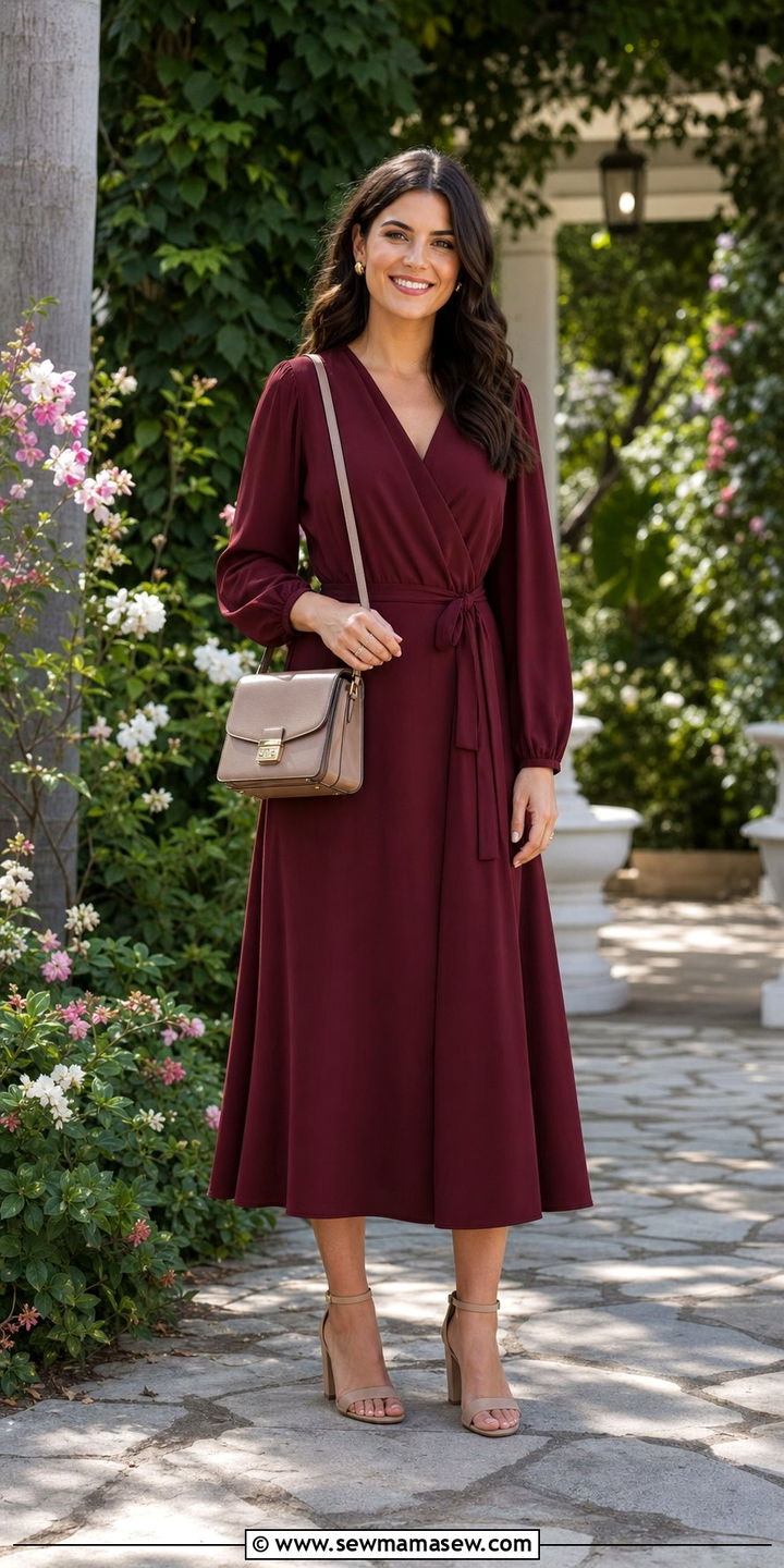 Modest Wrap Dress with Block Heels - 25 classy outfits for modest women