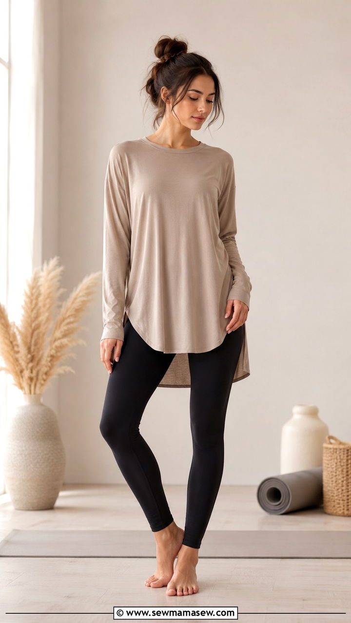 Modest Yoga Outfit with Long Tunic and Leggings - 25 Yoga outfit ideas modest