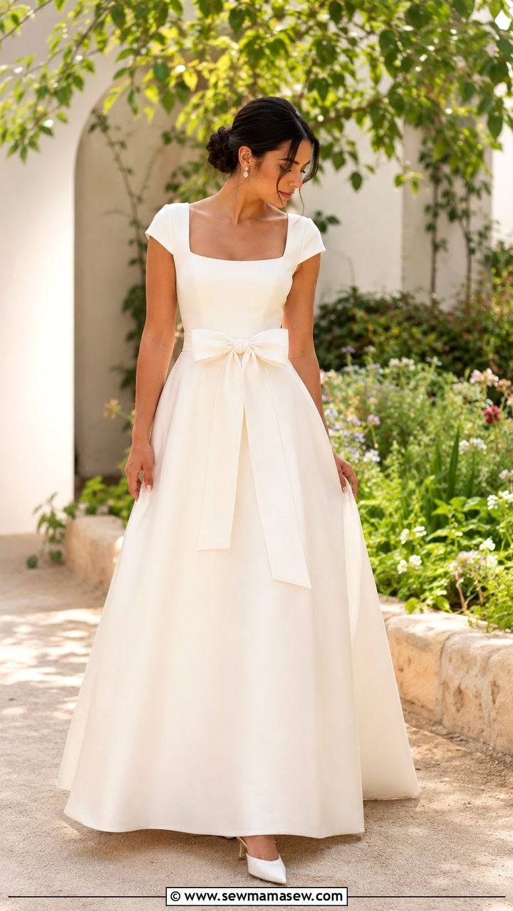 Modest cap sleeve mikado wedding gown - 20 Modest outfit ideas for bride