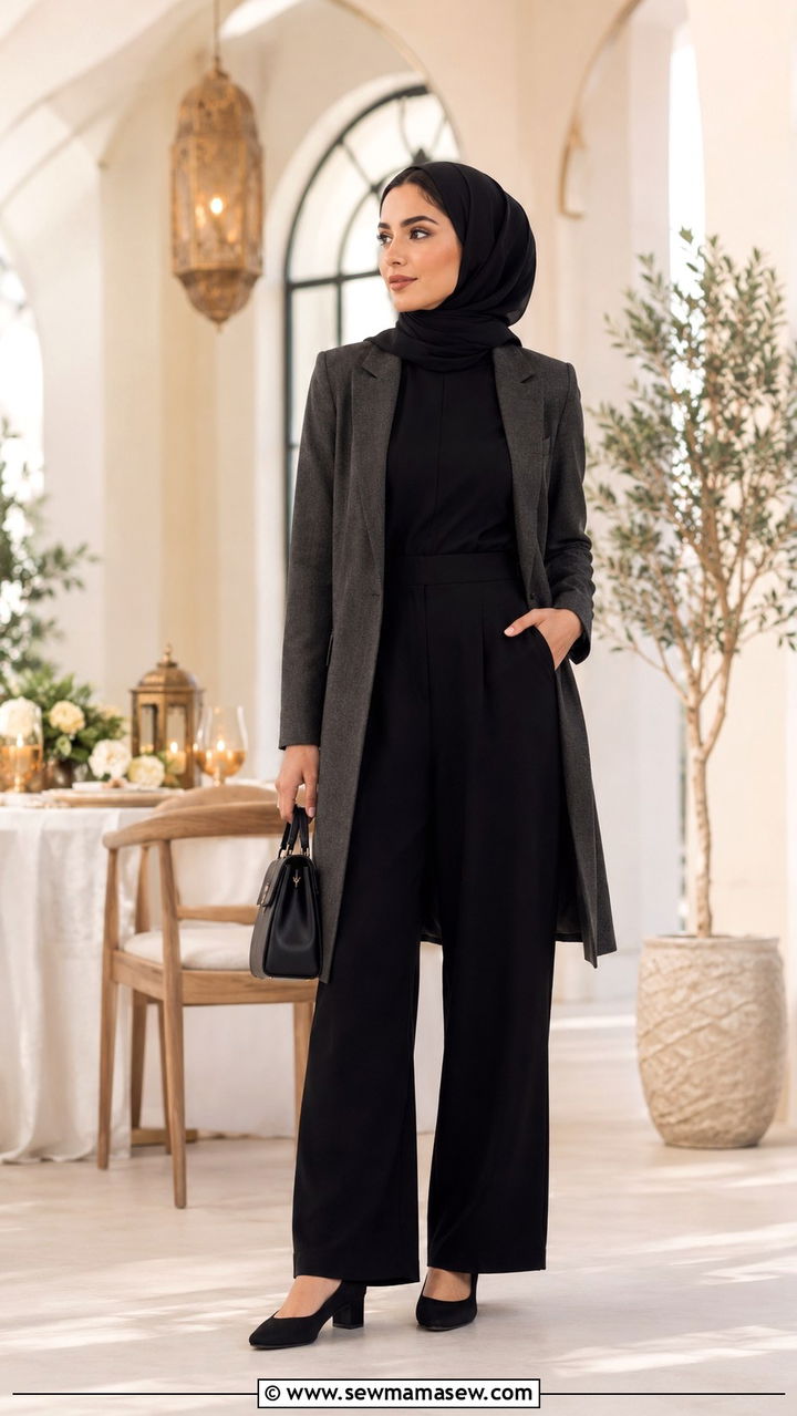 Modest jumpsuit with longline blazer - 30 Modest outfit ideas for Ramadan
