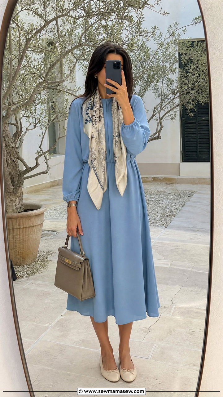 Modest long sleeve midi dress - 25 Izmir outfit ideas