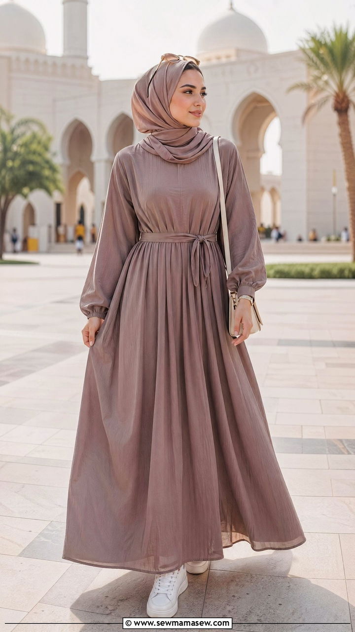 Modest maxi dress with matching hijab and sneakers - 35 Eid outfit ideas modest