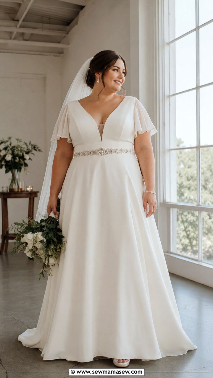 Modest plus size A line wedding dress with flutter sleeves - 20 Modest outfit ideas for bride