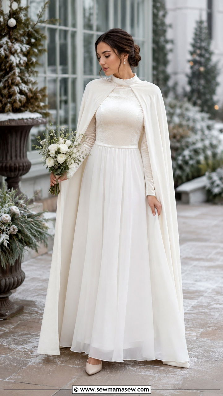 Modest winter wedding dress with velvet bodice - 20 Modest outfit ideas for bride