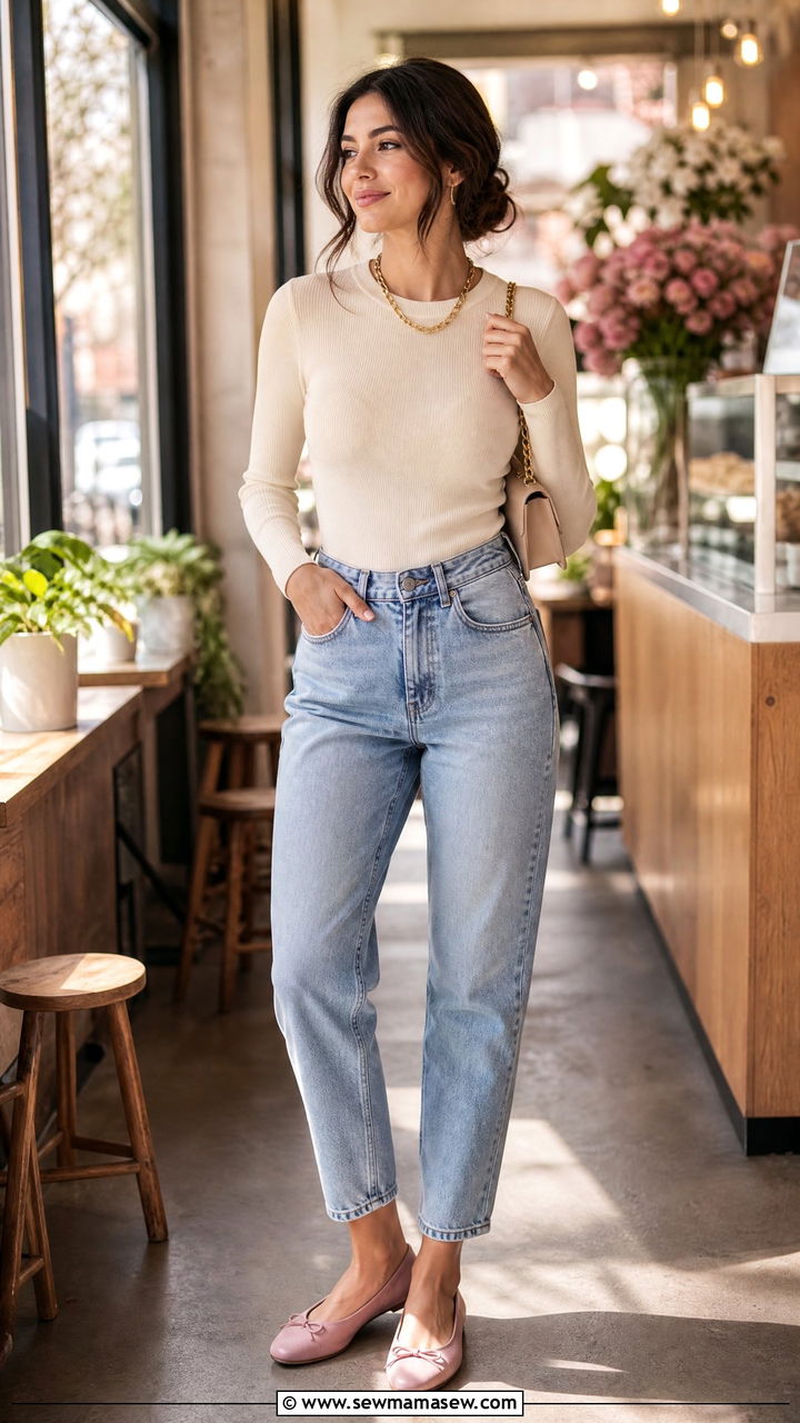 Mom Jeans With Ballet Flats - 25 chic mom jeans outfit ideas