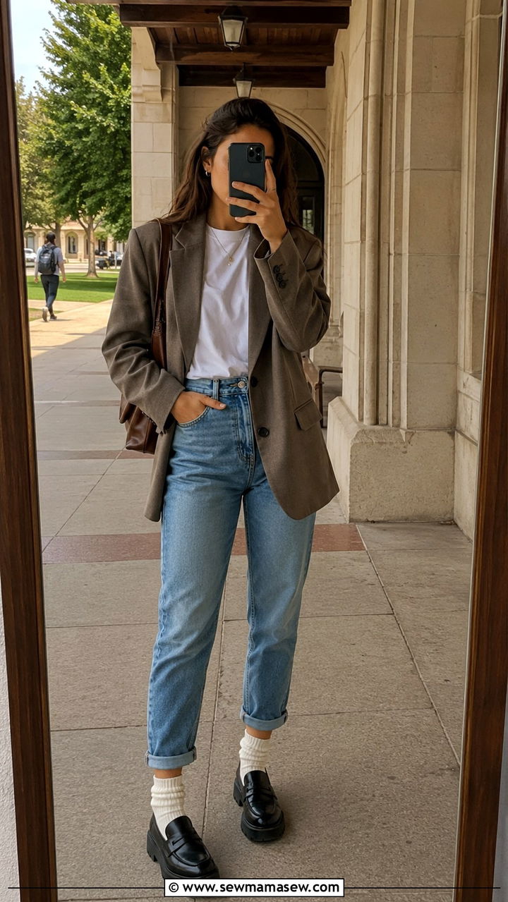 Mom Jeans With Boyfriend Blazer And Chunky Loafers - 30 Mom jeans outfit ideas with a blazer