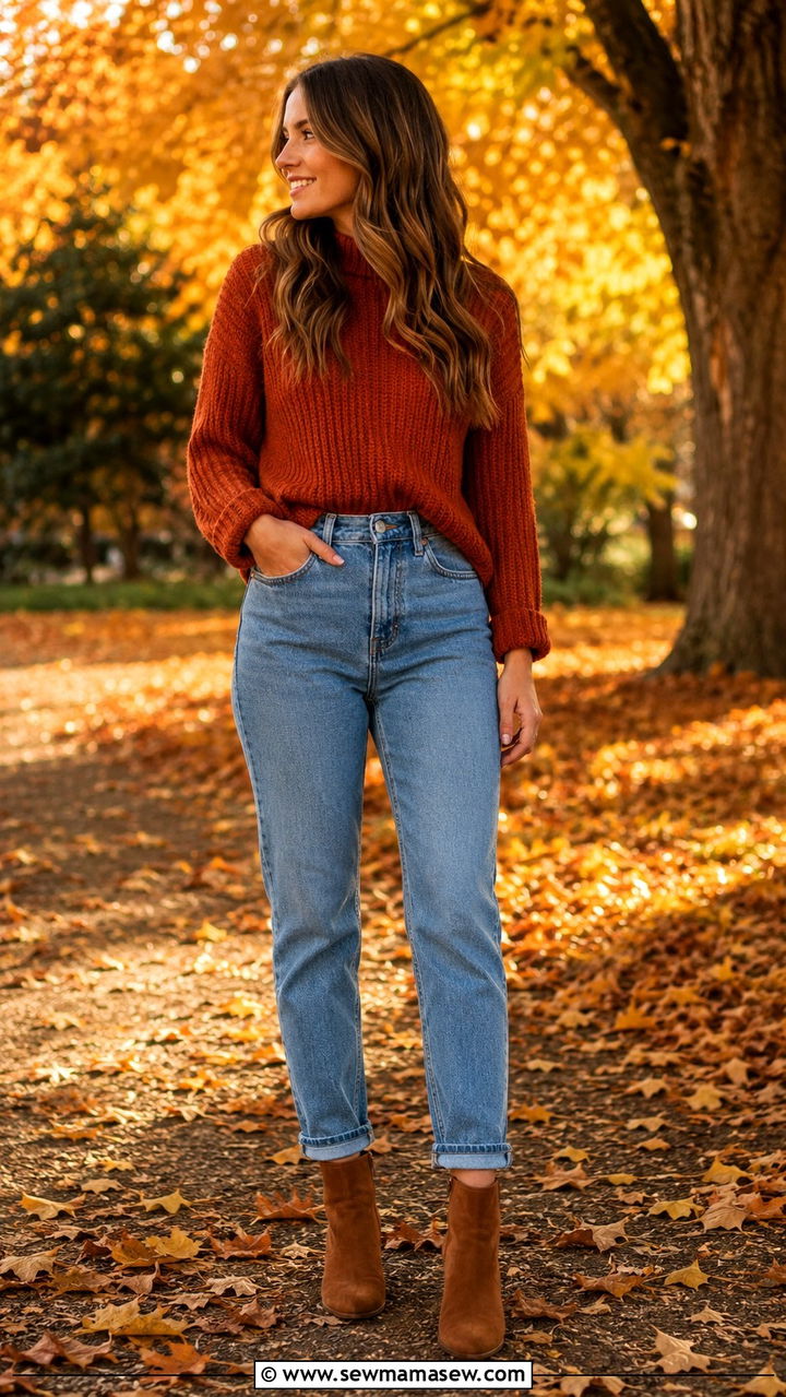 Mom Jeans With Brown Ankle Boots Fall Outfit - 30 Mom jeans outfit ideas with boots