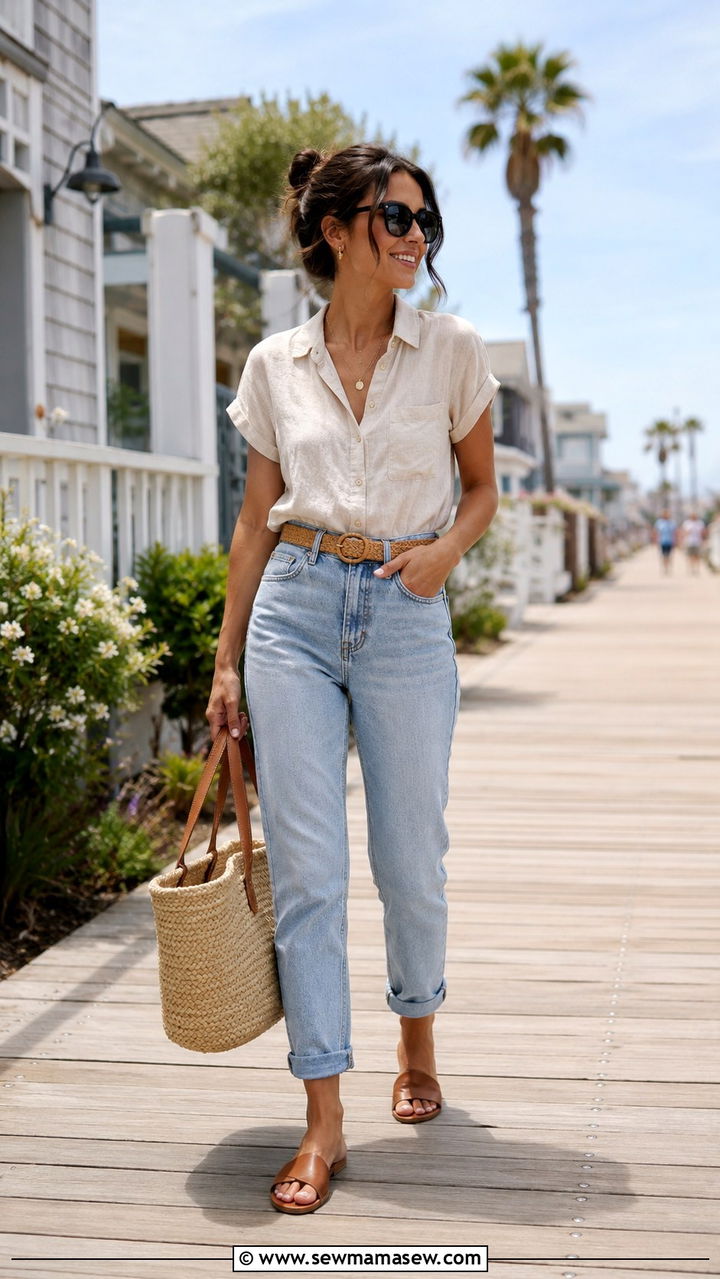 Mom Jeans With Button Down And Sandals Outfit - 30 Mom jeans outfit ideas with a button down