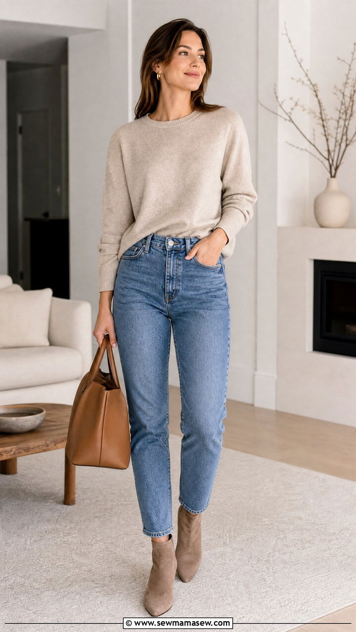 Mom Jeans With Cashmere Sweater - 25 chic mom jeans outfit ideas