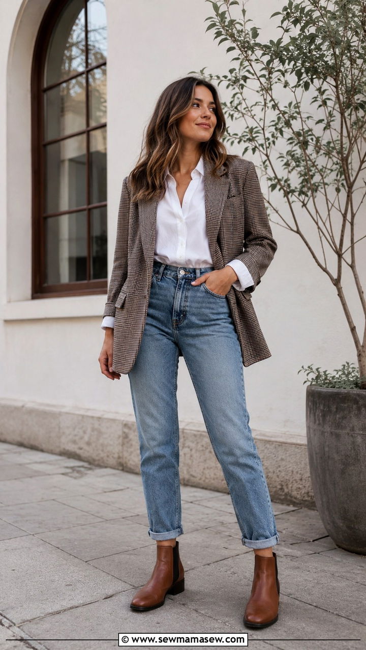 Mom Jeans With Chelsea Boots and Blazer - 30 Mom jeans outfit ideas with boots