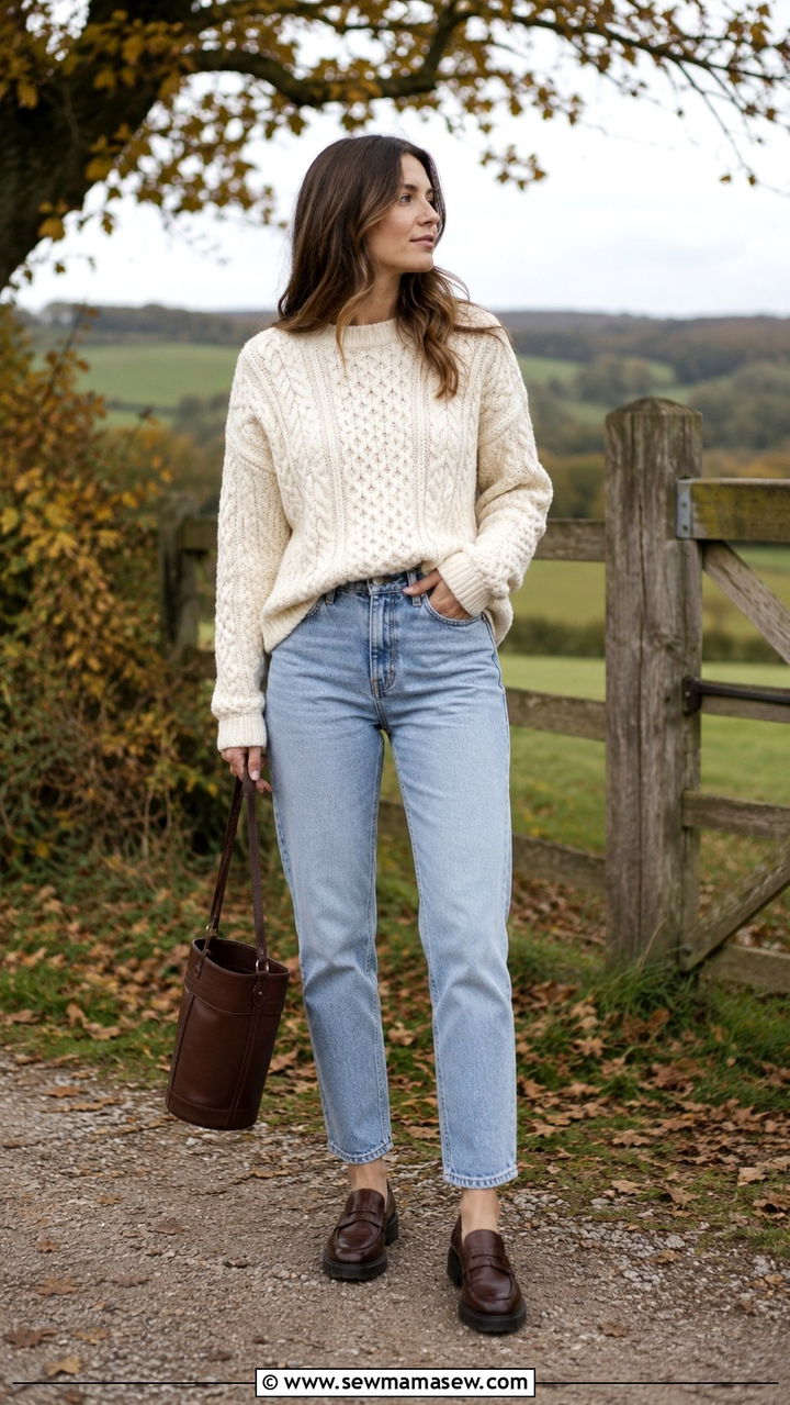 Mom Jeans With Chunky Knit Sweater And Loafers - 30 Mom jeans outfit ideas with loafers