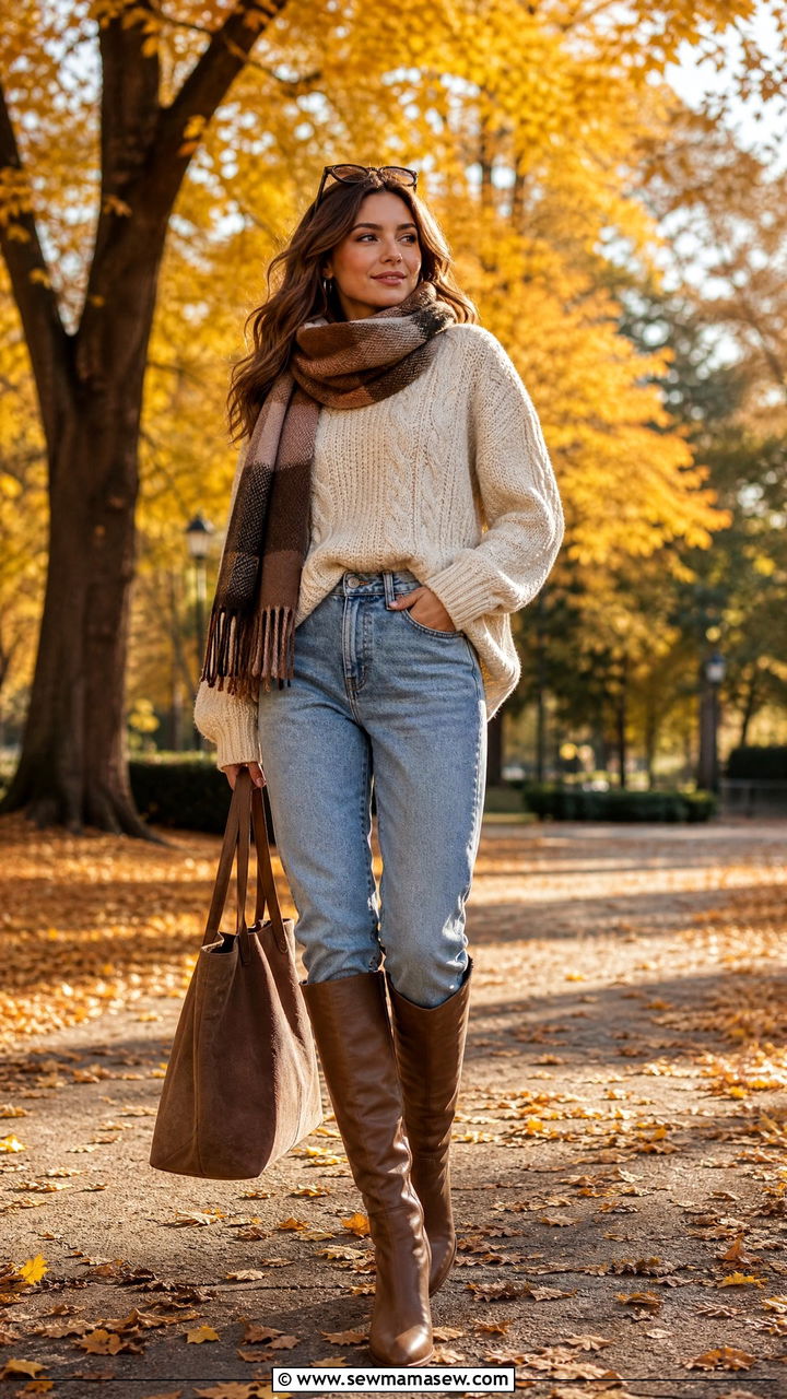 Mom Jeans With Chunky Knit Sweater - 25 chic mom jeans outfit ideas