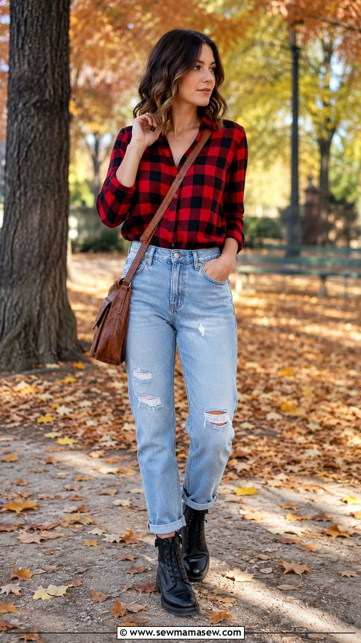 Mom Jeans With Flannel Button Down Outfit - 30 Mom jeans outfit ideas with a button down