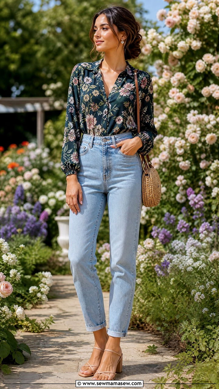 Mom Jeans With Floral Blouse - 25 chic mom jeans outfit ideas