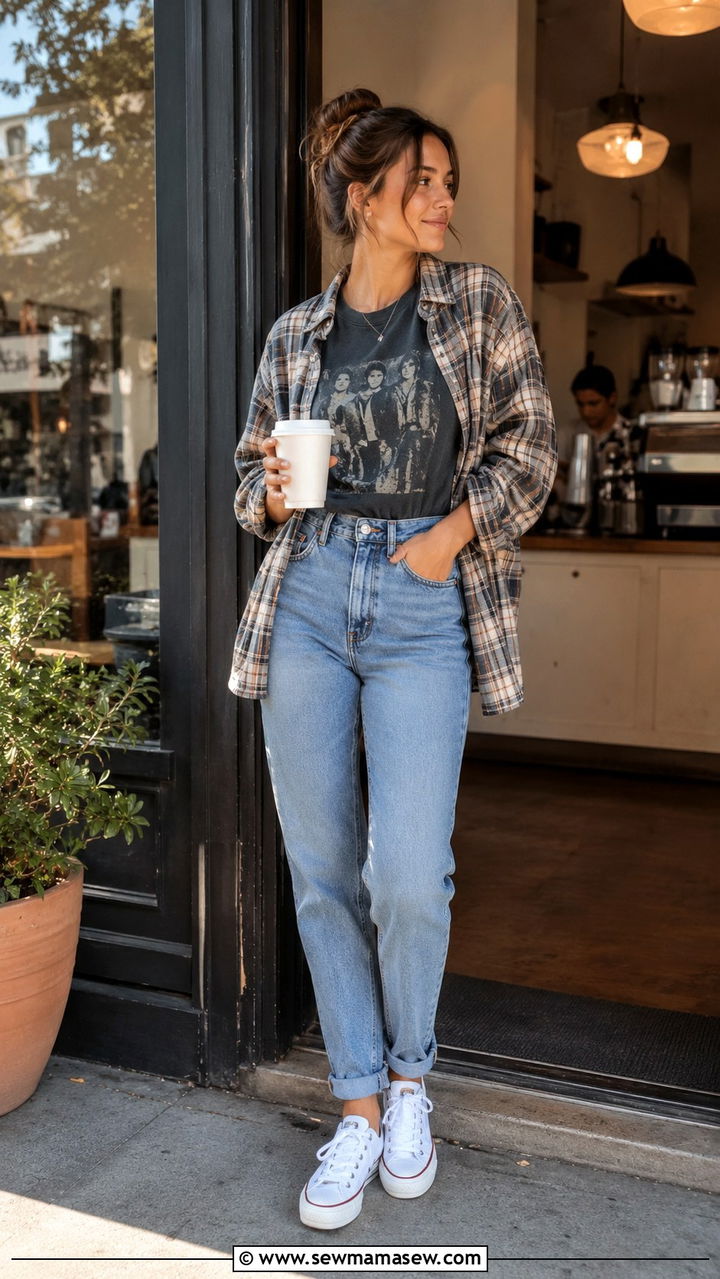 Mom Jeans With Graphic Tee And White Sneakers - 30 how to style jeans outfits