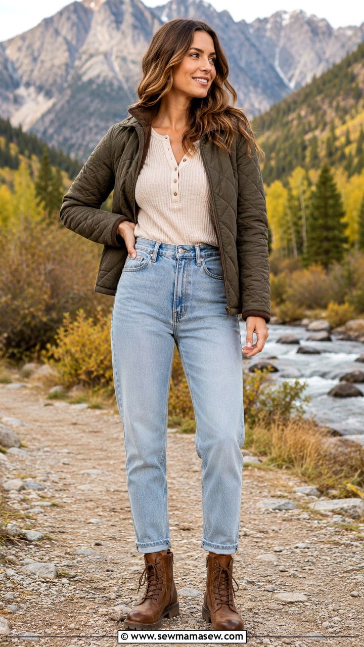 Mom Jeans With Lace Up Boots Casual Look - 30 Mom jeans outfit ideas with boots